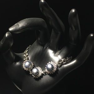 Blue Gray Cultured Pearl Rhinestone Bracelet